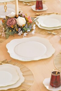 Glore Lotus Krem Altın Yaldızlı Cam Tepsi - 4