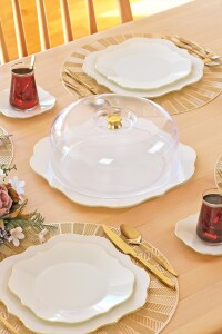 Glore Lotus Krem Cam Kek Fanusu Altın Yaldızlı - Glore