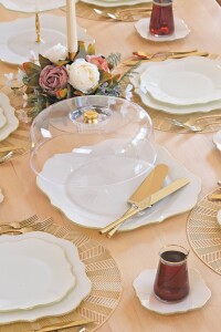 Glore Lotus Krem Cam Kek Fanusu Altın Yaldızlı - Glore (1)