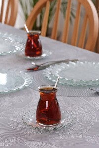 Glore Marche Platin Yaldızlı 6 Kişilik Cam Çay Tabağı Takımı - Glore (1)
