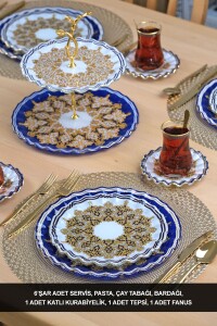 Glore Marsel Altın Yaldızlı 6 Kişilik 28 Parça Pasta Çay Servis Takımı - 1
