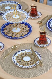Glore Marsel Altın Yaldızlı 6 Kişilik 28 Parça Pasta Çay Servis Takımı - 3
