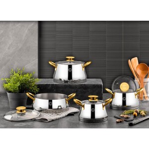 Glore Messina 8 Parça Tencere Seti - Altın - Glore