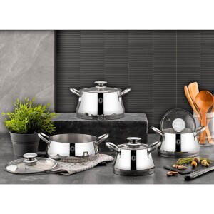 Glore Messina 8 Parça Tencere Seti - Krom - Glore