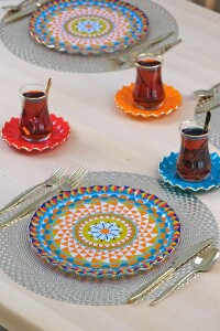 Glore Mozaik Altın Yaldızlı 6 Kişilik 19 Parça Çay Servis Takımı - 7