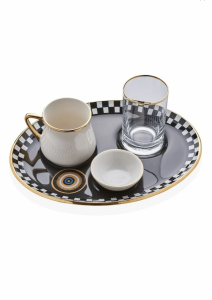 Glore Nazar Siyah Altın Yaldızlı Cam Keyiflik Kahve Takımı - Glore