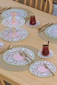 Glore Padona Şeffaf Altın Yaldızlı 6 Kişilik 28 Parça Pasta Çay Servis Takımı - 3