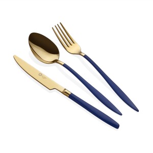 Glore Paris 6 Kişilik Çatal Kaşık Bıçak Takımı Gold-Mavi - Glore