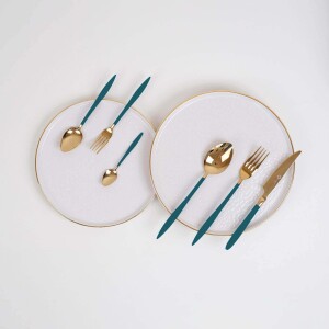 Glore Paris 6 Kişilik Çatal Kaşık Bıçak Takımı Gold-Yeşil - Glore (1)