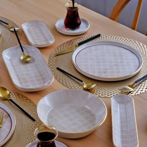 Glore Peta Altın Yaldızlı 41 Parça 6 Kişilik Seramik Kahvaltı Takımı - Glore