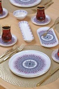 Glore Purple 32 Parça 6 Kişilik Altın Yaldızlı Seramik Kahvaltı Takımı - 1