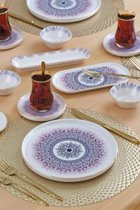 Glore Purple 32 Parça 6 Kişilik Altın Yaldızlı Seramik Kahvaltı Takımı - 3