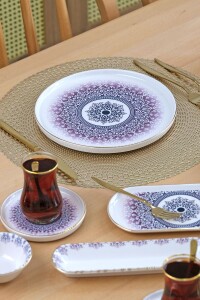 Glore Purple 32 Parça 6 Kişilik Altın Yaldızlı Seramik Kahvaltı Takımı - 4