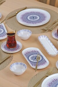 Glore Purple 32 Parça 6 Kişilik Altın Yaldızlı Seramik Kahvaltı Takımı - 5