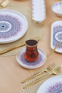 Glore Purple 32 Parça 6 Kişilik Altın Yaldızlı Seramik Kahvaltı Takımı - 6