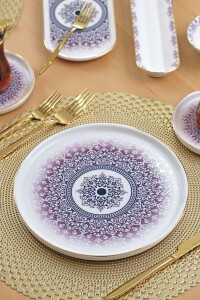 Glore Purple 32 Parça 6 Kişilik Altın Yaldızlı Seramik Kahvaltı Takımı - 7