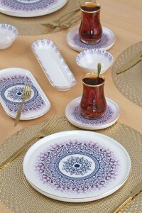 Glore Purple 32 Parça 6 Kişilik Altın Yaldızlı Seramik Kahvaltı Takımı - 8