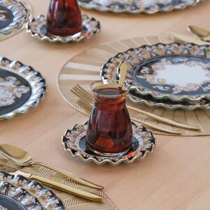 Glore Ragusa Altın Yaldızlı 12 Parça 6 Kişilik Cam Çay Takımı - Glore