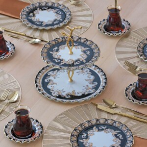 Glore Ragusa Altın Yaldızlı 6 Kişilik 26 Parça Pasta Takımı - Glore