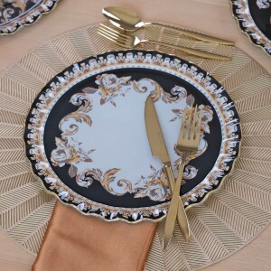 Glore Ragusa Altın Yaldızlı 6 Kişilik Cam Servis Tabağı Takımı - Glore