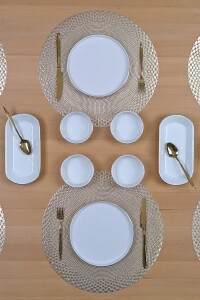 Glore Reaktif Krem Altın Yaldızlı 14 Parça 6 Kişilik Kahvaltı Takımı - Glore (1)