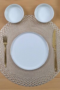 Glore Reaktif Krem Altın Yaldızlı 14 Parça 6 Kişilik Kahvaltı Takımı - 3