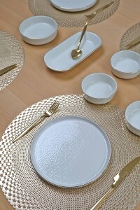 Glore Reaktif Krem Altın Yaldızlı 14 Parça 6 Kişilik Kahvaltı Takımı - 4