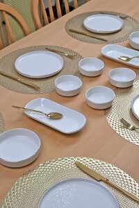 Glore Reaktif Krem Altın Yaldızlı 14 Parça 6 Kişilik Kahvaltı Takımı - 5