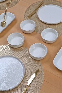 Glore Reaktif Krem Altın Yaldızlı 14 Parça 6 Kişilik Kahvaltı Takımı - 6