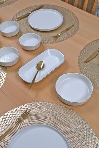 Glore Reaktif Krem Altın Yaldızlı 14 Parça 6 Kişilik Kahvaltı Takımı - 7