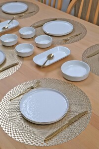 Glore Reaktif Krem Altın Yaldızlı 14 Parça 6 Kişilik Kahvaltı Takımı - 8