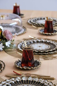 Glore Renoir Altın Yaldızlı 6 Kişilik 34 Parça Pasta Servis Takımı - 6