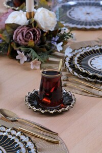 Glore Renoir Altın Yaldızlı 6 Kişilik Cam Çay Tabağı Takımı - Glore (1)