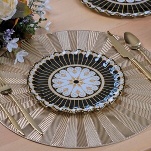 Glore Renoir Altın Yaldızlı 6 Kişilik Cam Pasta Tabağı Takımı - Glore