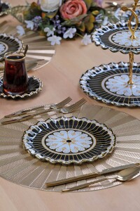 Glore Renoir Altın Yaldızlı 6 Kişilik Cam Pasta Tabağı Takımı - Glore (1)