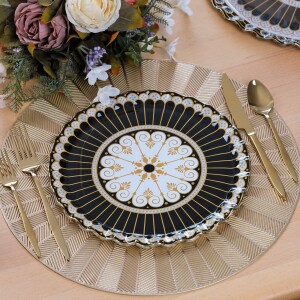 Glore Renoir Altın Yaldızlı 6 Kişilik Cam Servis Tabağı Takımı - Glore