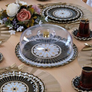 Glore Renoir Altın Yaldızlı Cam Kek Fanusu - Glore