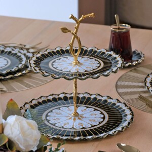 Glore Renoir Altın Yaldızlı Cam Kurabiyelik - Glore