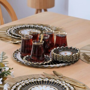 Glore Renoir Altın Yaldızlı Cam Tepsi - Glore