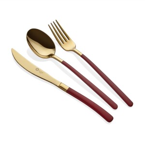Glore Roma 6 Kişilik Çatal Kaşık Bıçak Takımı Gold-Kırmızı - Glore (1)