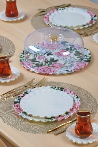 Glore Roseline Krem Altın Yaldızlı 6 Kişilik 28 Parça Pasta Çay Servis Takımı - 3