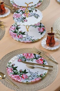 Glore Roseline Krem Altın Yaldızlı 6 Kişilik 28 Parça Pasta Çay Servis Takımı - 4