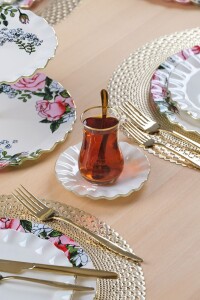 Glore Roseline Krem Altın Yaldızlı 6 Kişilik 28 Parça Pasta Çay Servis Takımı - 5