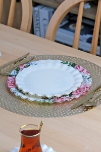 Glore Roseline Krem Altın Yaldızlı 6 Kişilik 28 Parça Pasta Çay Servis Takımı - 7