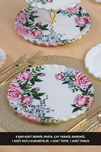 Glore Roseline Krem Altın Yaldızlı 6 Kişilik 28 Parça Pasta Çay Servis Takımı - Glore