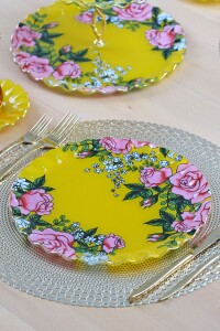 Glore Roseline Sarı Altın Yaldızlı 6 Kişilik 28 Parça Pasta Çay Servis Takımı - 2