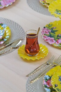 Glore Roseline Sarı Altın Yaldızlı 6 Kişilik 28 Parça Pasta Çay Servis Takımı - 4