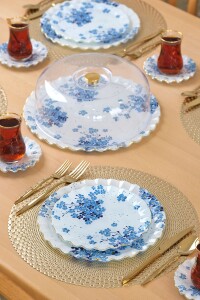 Glore Safir Altın Yaldızlı 6 Kişilik 28 Parça Pasta Çay Servis Takımı - 6