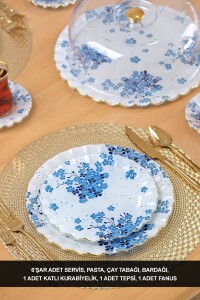 Glore Safir Altın Yaldızlı 6 Kişilik 28 Parça Pasta Çay Servis Takımı - Glore