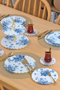 Glore Safir Altın Yaldızlı 6 Kişilik 28 Parça Pasta Çay Servis Takımı - Glore (1)